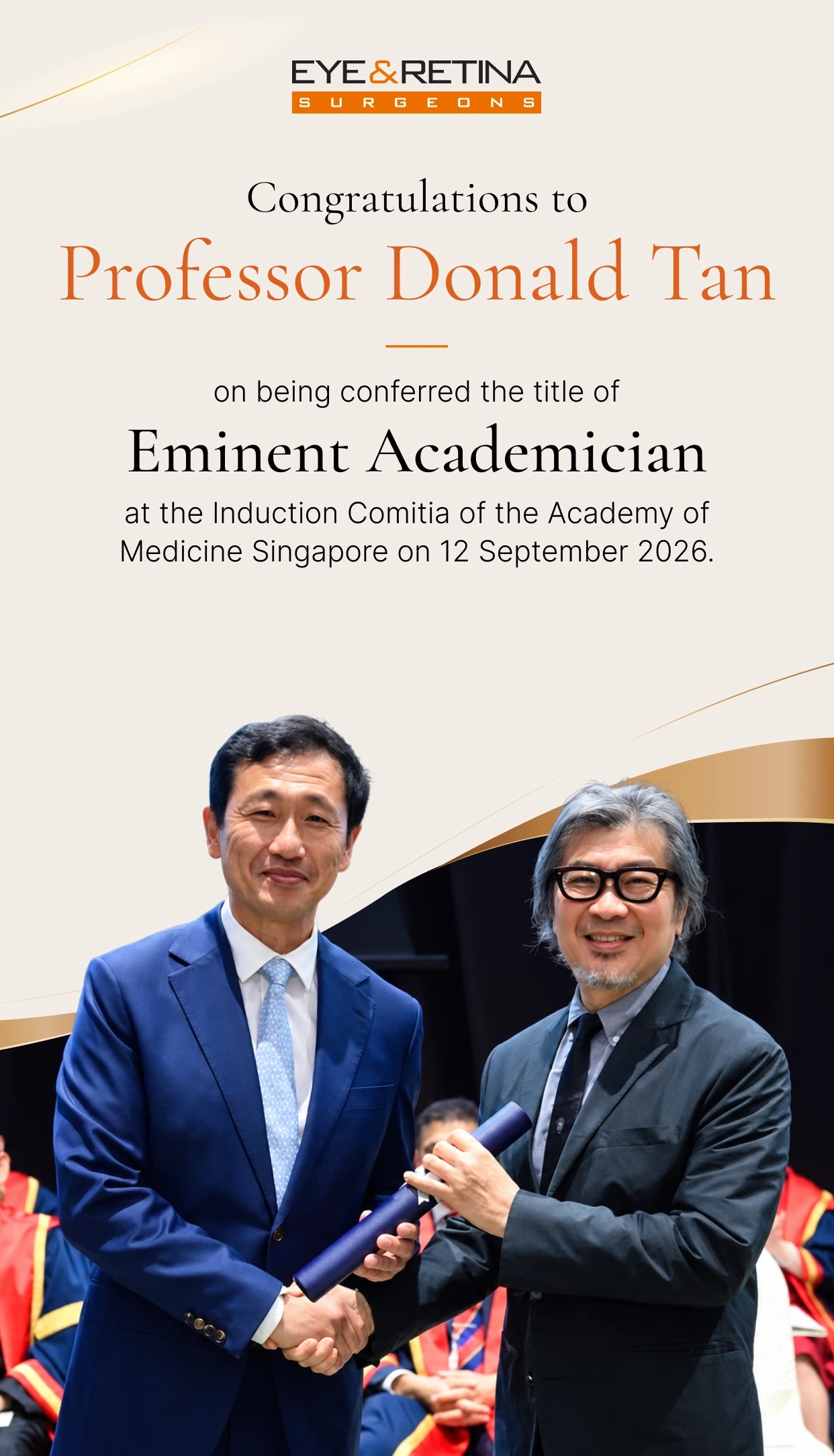 Professor Donald Tan conferred as Eminent Academician at the Academy of Medicine Singapore induction ceremony